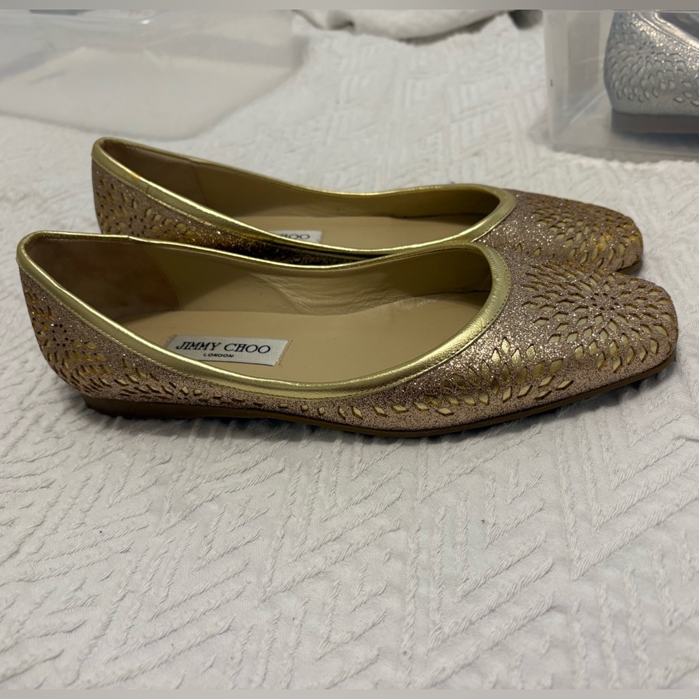 Jimmy Choo Metallic Gold Flats